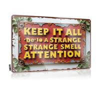 FZFN Decor For Man Cave Panneau d'avertissement rouillé « Keep It All De-Io A Strange Smell Attention » - Panneau en métal pour maison, bar - 30 x 40 cm