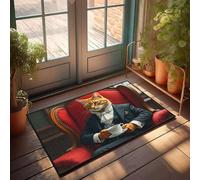 FZFN Decor For Man Cave Petit tapis de bain d'extérieur - Un chat en costume profitant d'une tasse de thé. Absorbant l'eau, profil bas, porte lavable pour billard (40 x 60 cm)