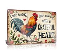 FZFN Décoration de bar d'extérieur « Start Each Day With Gratitude: A Colorful Rooster's Reminder » - Plaque en étain pour homme (30 x 40 cm)