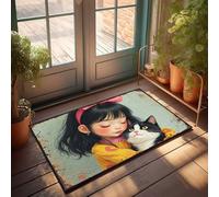 FZFN Décoration de camping pour salle de bain en camping-car antidérapant | Whispering Secrets : un moment tendre pour fille avec son chat en plastique pour billard (40 x 60 cm)