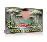 FZFN Décoration d'intérieur pour homme - Vintage Car Journey Through Madagascar - Paysage tropical - Plaque en métal amusante - Décoration de grotte d'homme (30 x 40 cm)