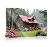 FZFN Décoration murale cool The Room Decorations - Une cabane en bois confortable nichée dans un jardin luxuriant rempli de fleurs - Petit pour café et maison (20 x 30 cm)