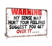 FZFN Décorations murales vintage pour chambre de garçon | Warning My Sense May Hurt Your Feelings Suggest You Get Over It. Zone douce délavée pour le camping et la décoration d'intérieur (20 x 30 cm)