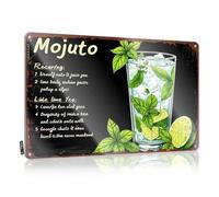 FZFN Funny Man Cave Signs Fresh Mojito Recette : A Zesty Blend Of Mint, Lime And Sweetness Tin Sign For Man Cave Bar Signs For Home Decor (20 x 30 cm)