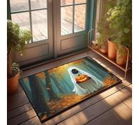 FZFN Ghost Holding A Glowing Jack-o'-Lantern In An Autumn Forest. Boho Area Front Door Outdoor - Tapis de salle de bain durable anti-fatigue (50 x 80 cm)