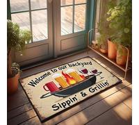 FZFN Home Decor Men Welcome To Our Backyard: Sippin' & Grillin' Paillasson Décorations de Piscine Paillasson Extérieur Uni pour Artisanat (50 x 80 cm)