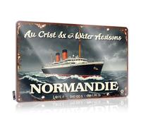 FZFN Man Cave Signs And Decor Normandie : A Journey Through Time On The Legendary Ocean Liner - Panneau en métal vintage amusant (20 x 30 cm)