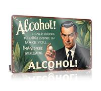 FZFN Mancave Accessories Plaque en étain pour décoration de bar Inscription Men Alcohol: The Drink That Makes You More Interesting 20 x 30 cm