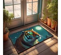 FZFN Nightly Tiger Gaze Under The Moonlit Sky Man Cave Stuff Tiki antidérapant | Grande porte extérieure - Tapis de salle de bain antidérapant et résistant aux taches et à l'eau (65 x 90 cm)
