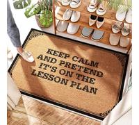 FZFN Paillasson d'automne en noix de coco - Keep Calm And Pretend It's On The Leçon Plan | Décoration de cuisine neutre/antidérapant - Tapis de bienvenue pour porte d'entrée, zone lavable et porte