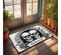 FZFN Paillasson de bienvenue pour entrée extérieure, motif crânes d'Halloween effrayants derrière une pierre, tapis de cuisine, décoration d'intérieur unique (65 x 90 cm)