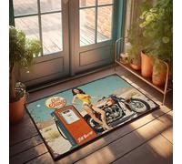 FZFN Paillasson d'été vintage Oasis du désert : fille pin-up avec moto à pompe à essence paillasson, décoration musicale (40 x 60 cm)