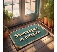 FZFN Paillasson d'hiver avec panneau rouillé : Shenanigans In Progress Paillasson Home Bar Decor Tapis pour la cuisine (65 x 90 cm)