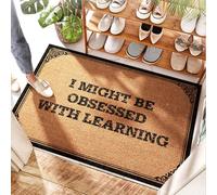 FZFN Paillasson lavable en fibre de coco avec inscription I Might Be Obsessed With Learning - Welcome Spring | Décoration de cuisine neutre - Paillasson extérieur pour porte de terrasse (40 x 60 cm)