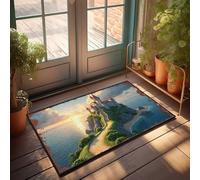 FZFN Paillasson pour dortoir - Château fantastique sur une île rocheuse au coucher du soleil - Décoration de chambre d'adolescent - Tapis de bienvenue pour salle de classe (50 x 80 cm)