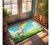 FZFN Paillasson pour dortoir, dortoir, motif loup blanc debout sur une colline verte avec arc-en-ciel en arrière-plan, décoration de chambre d'adolescent, tapis de bienvenue pour salle de classe (50 x