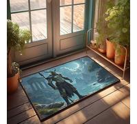 FZFN Paillasson pour dortoir - Motif bête verte avec cornes debout au bord d'un lac au clair de lune - Décoration de chambre d'adolescent - Tapis de bienvenue pour salle de classe (65 x 90 cm)