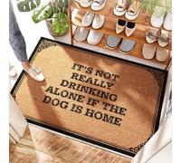 FZFN Paillasson rustique en mousse à mémoire de forme - It's Not Really Drinking Alone If The Dog Is Home Under Bed | Vichy - Paillasson amusant pour porte d'entrée/jute et inserts de porte pour