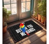 FZFN Paillasson Thankful - Motif perroquet avec texte : « But Did You Me Hands » sur fond écossais - Tapis de porte amusant (40 x 60 cm)