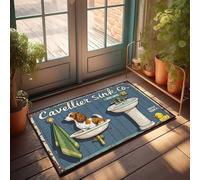 FZFN Paillasson uni pour travaux manuels, cavalier King Charles Spaniel dans un évier vintage Publicité Paillasson vintage Décoration de bar Grand tapis de bain (65 x 90 cm)