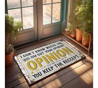 FZFN Paillasson uni pour travaux manuels, « Keep Your Opinion, Keep The Receipt : A Humour Sign Doormat », tapis de salle de bain, décoration de bureau pour hommes (40 x 60 cm)