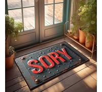 FZFN Paillasson uni pour travaux manuels, plaque en métal rouillé avec lettres rouges audacieuses « Sorry » - Grand tapis de bain (40 x 60 cm)