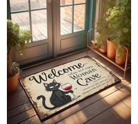 FZFN Paillasson uni pour travaux manuels Welcome To The Woman Cave : Relax, Enjoy Wine And Cats! Paillasson rustique pour salle de bain ou bureau pour homme (65 x 90 cm)