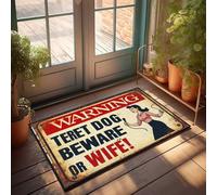 FZFN Paillasson vintage avec panneau d'avertissement « Terret Dog Beware Or Wife! » Paillasson décoratif pour bar sportif (50 x 80 cm)
