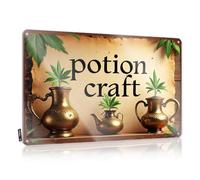 FZFN Panneau d'avertissement en étain Golden Vessels Of Potion Craft: A Magical Herbal Display Tin Sign Décoration de chambre d'adolescent (20 x 30 cm)