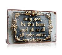 FZFN Panneau d'avertissement en étain « May God Bless This Home And All Who Enter » - Décoration de chambre d'adolescent (20 x 30 cm)
