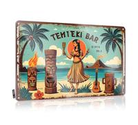 FZFN Panneau de bar en métal amusant Temteki Bar : A Tropical Hula Haven avec musique en direct et divertissement, panneau en étain cool pour chambre à coucher (20 x 30 cm)