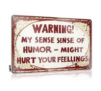 FZFN Panneau de bar personnalisé en étain avec inscription « Beware Of My Sensitive Humor! » - 20 x 30 cm