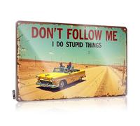 FZFN Panneau de bar personnalisé vintage Road Trip: « Don'T Follow Me, I Do Stupid Things » - Panneau en étain pour bar à la maison (30 x 40 cm)