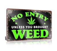 FZFN Panneau de chambre à coucher avec inscription « No Entry Unless You Brought Weed » - Décoration rétro pour caverne d'homme (20 x 30 cm)