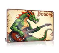 FZFN Panneau de rue amusant Dragon vert se balançant avec guitare électrique : « Bosom » en étain - Panneau d'avertissement pour porte de dortoir (30 x 40 cm)