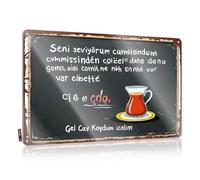 FZFN Panneau en métal avec inscription Man Cave Signs And Decor Love Message With Turkish Tea on Chalk Board - Funny Outdoor Sign - Funny Vintage Metal Sign (30 x 40 cm)