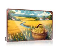FZFN Panneau humoristique en métal pour décoration d'intérieur - Motif « Golden Harvest Fields of Reeing : A Serene Rural Landscape » - 20 x 30 cm
