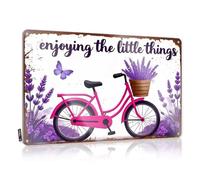 FZFN Panneau humoristique « Man Cave » « Enjoying The Little Things : A Pink Bicycle with Lavender Tin Sign Beer Decor » (20 x 30 cm)