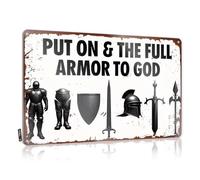 FZFN Panneau Matal décoratif coloré pour chambre de garçon - Mettre sur l'armure complète de Dieu - Œuvre d'art de style rustique pour cuisine (30 x 40 cm)