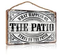 FZFN Panneau mural en bois pour salle de bain avec inscription « What Happens On The Patio Stays On The Patio » (23 x 35 cm)