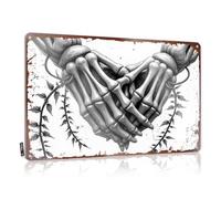 FZFN Panneau rétro en étain avec crânes amoureux : une romance gothique d'os et de vigne - Décoration murale amusante (20 x 30 cm)