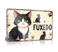 FZFN Panneau rétro en métal avec motif chat noir et blanc nommé Fuxedo avec silhouettes et Pa - Plaque amusante pour bar extérieur (20 x 30 cm)