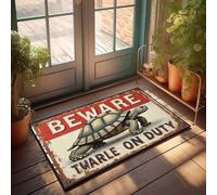 FZFN Petit tapis de douche d'extérieur « Beware : Tortoise On Duty » - Panneau vintage | Tapis de décoration de bureau ultra anti-fatigue idéal pour les amis décoration d'intérieur (50 x 80 cm)