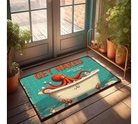 FZFN Petit tapis de salle de bain moderne résistant à l'eau - Prenez un bain ou faites face à la pieuvre - Anti-fatigue, durable, antidérapant pour l'eau (65 x 90 cm)