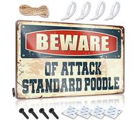 FZFN Plaque de bain douce Beware Of Attack Caniche standard pour terrasse - Accessoires de bureau pour homme personnalisable (20 x 30 cm)