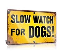 FZFN Plaque décorative amusante en métal avec inscription « Caution : Slow Down - Watch For Dogs ! » (30 x 40 cm)