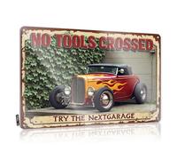FZFN Plaque décorative en étain avec inscription « Hot Rod No Tools Crossed, Try The Next Garage ! » - Décoration de chambre de garçon - Panneau humoristique pour adolescent (30 x 40 cm)