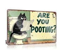 FZFN Plaque décorative en métal avec inscription « Curious Cat On The Toilet: Are You Pooting ? » - Plaque humoristique en étain - Décoration de caverne de bar (30 x 40 cm)