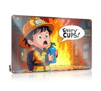 FZFN Plaque décorative vintage en métal « Little Firefighter Faces Fiery Challenge : Every Cups! » - Panneau en métal personnalisé pour l'extérieur (30 x 40 cm)