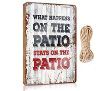 FZFN Plaque en bois « What Happens On The Patio Stays On The Patio » - Décoration de chambre de garçon - Décoration de plage pour la maison (20 x 30 cm)
